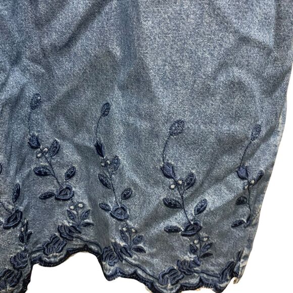 Vintage Countrywear Casuals Womens Maxi Denim Dress Jumper Embroidered Flowers M - Picture 3 of 7